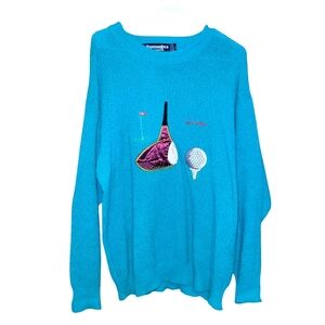 Vintage Scottish Isle Bernette Sweater Mens  large  Teal Cotton Golf Clubs